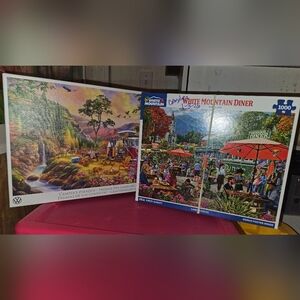 White Mountain Puzzle - Colorful Campers and Community, 2 Puzzles Together
